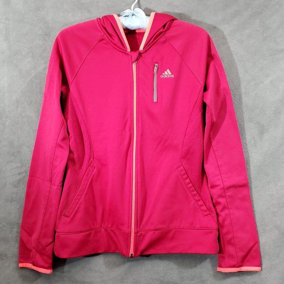 Adidas Lightweight Hooded Running Jacket Deep Pink with Orange Trim Size… - Picture 1 of 14